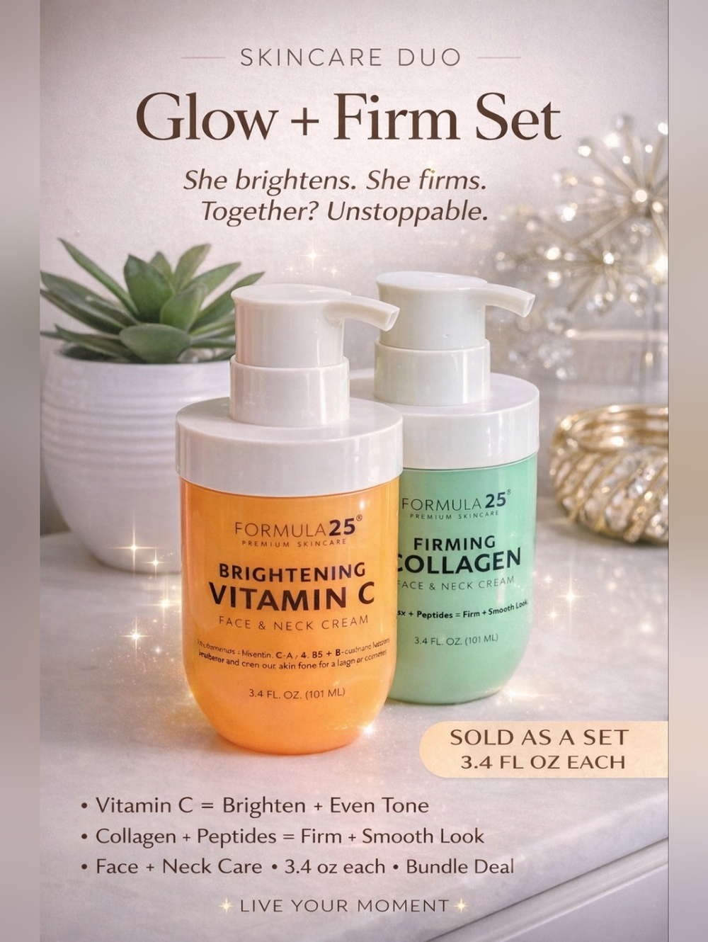 Unopened Formula 25 Skincare Set-Brightening Vitamin C & Firming Collagen Creams